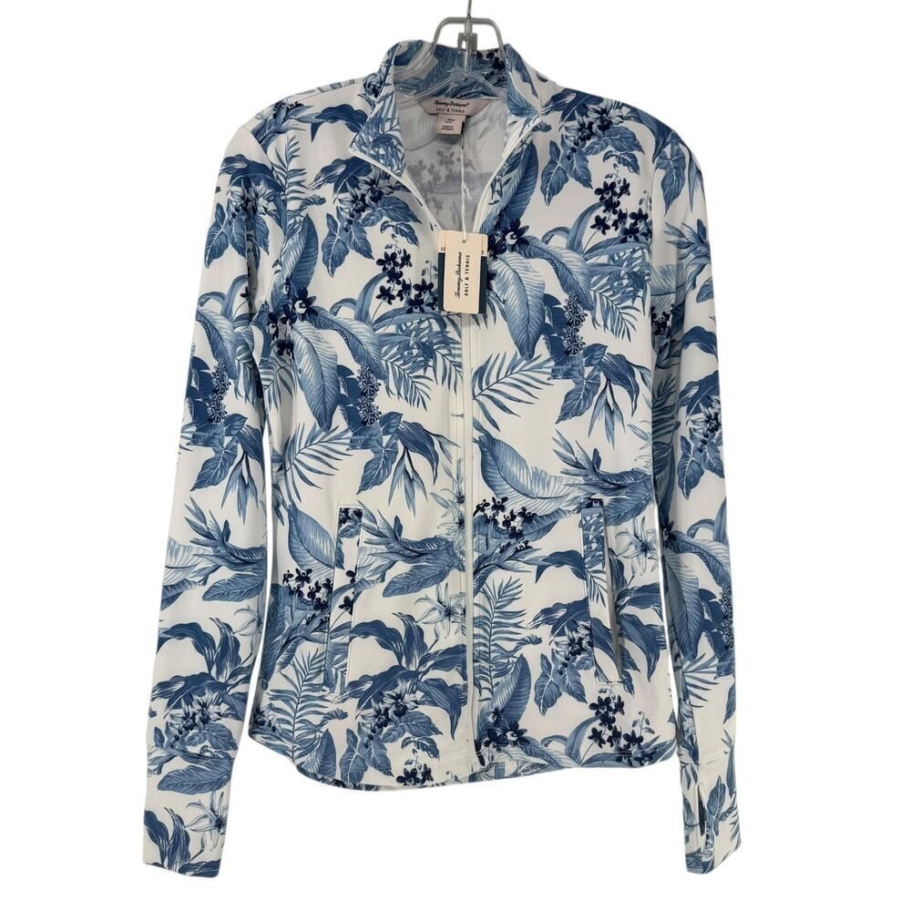 Tommy Bahama Golf Tennis UPF 50 Full Zip Jacket Womens S Blue Floral NEW Aloha